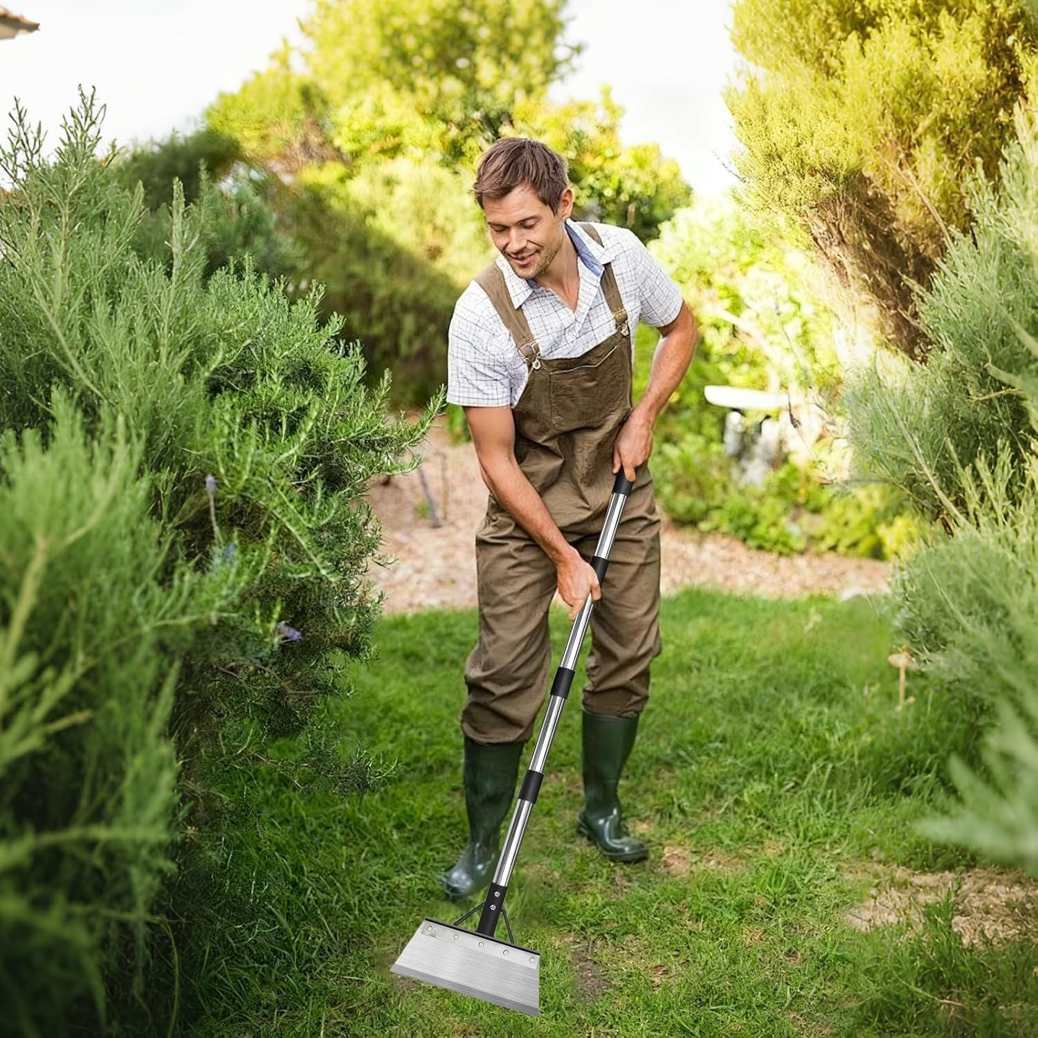 Gardening Scraper & Moss Remover — Adjustable Long Handle (160–230 Cm) with Wide, Flat Blade — Ideal for Weeding, Ice Removal, and Scraping Tasks — Multi-Functional Sliver 160cm