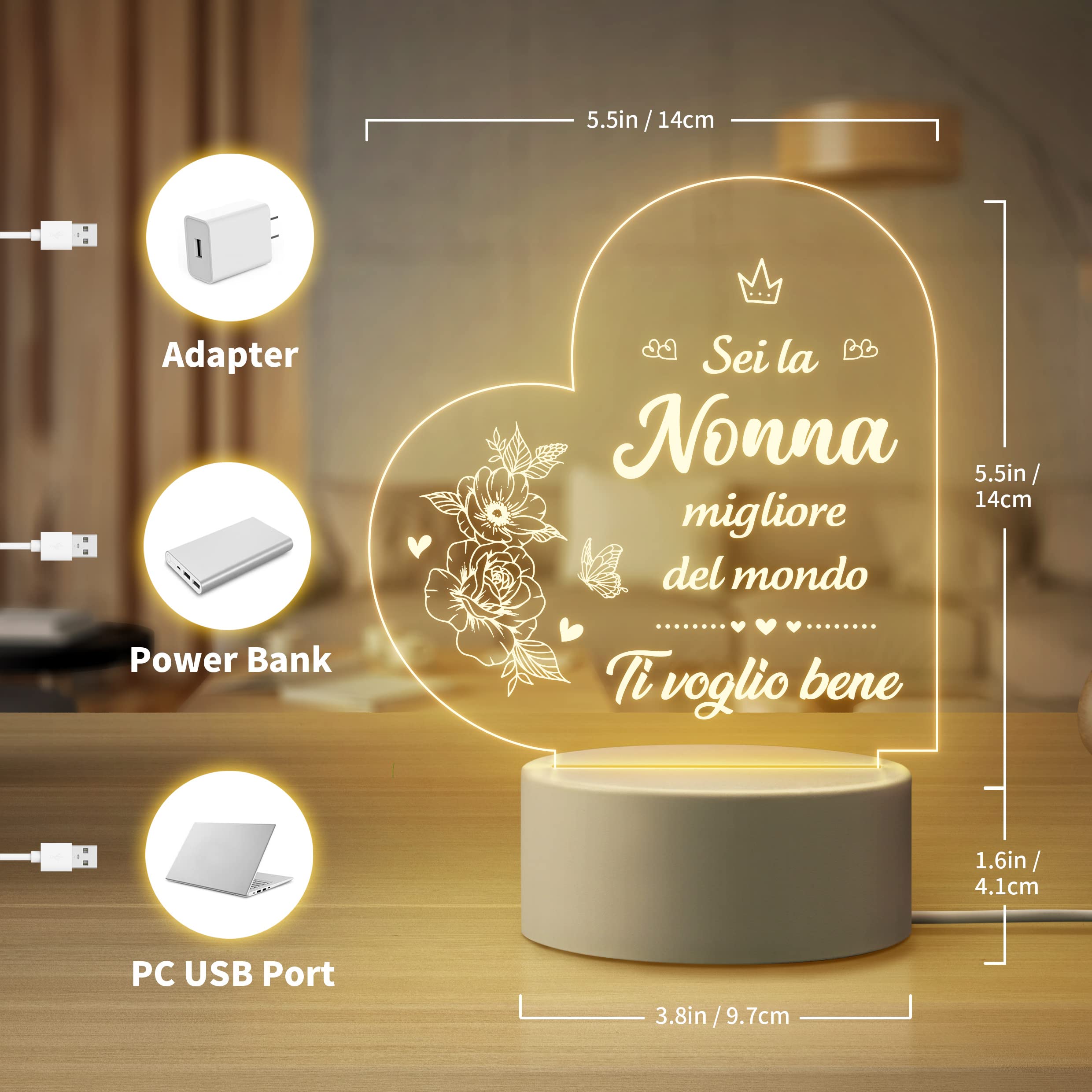 Targa Acrilica Per Nonna - Regalo Compleanno, Natale O Festa Dei Nonni, 10x10cm, Con Messaggio Affettuoso - Foto 6