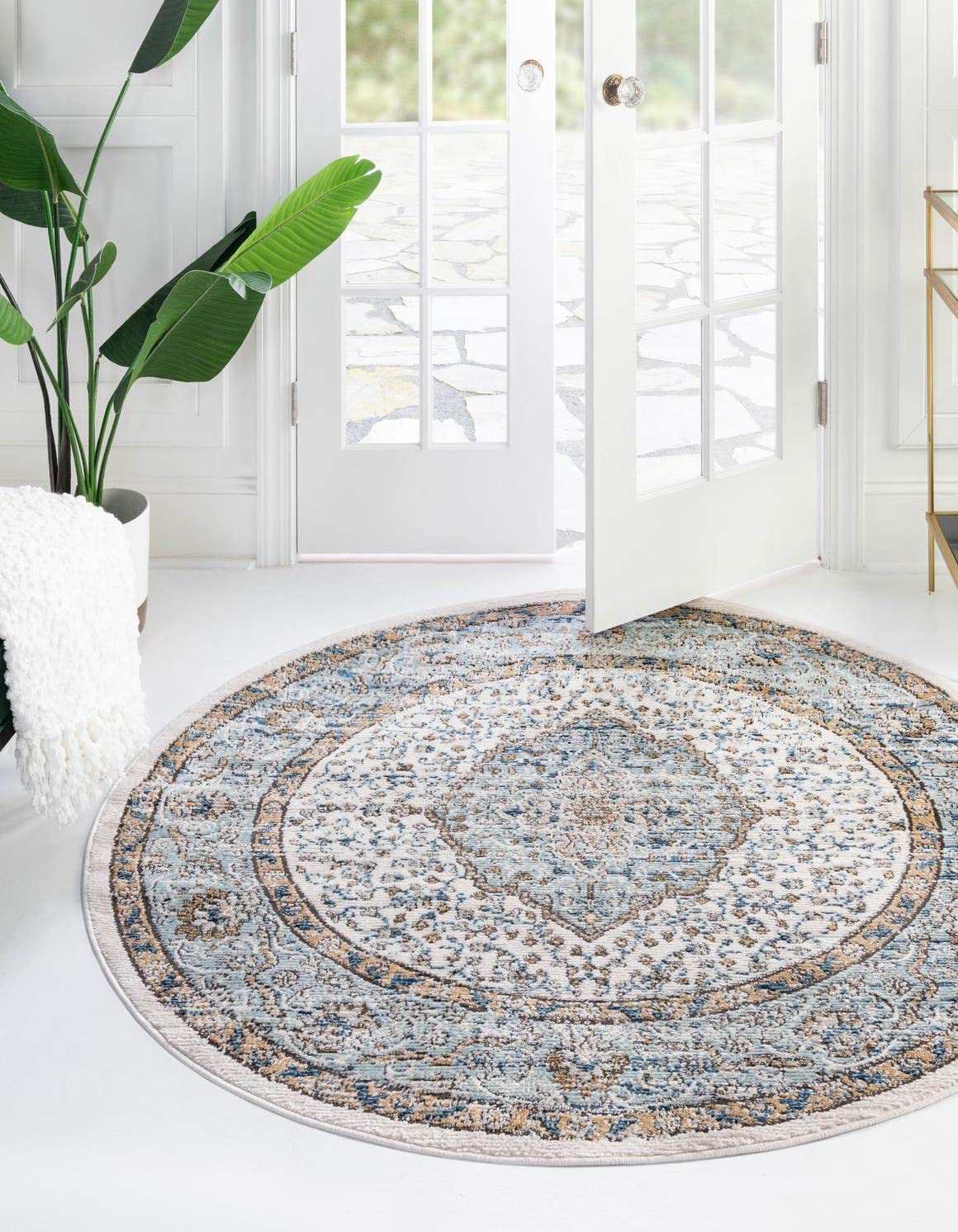 Rugs.com Nyla Collection Rug – 12' Round Blue Medium Rug Perfect for Kitchens, Dining Rooms