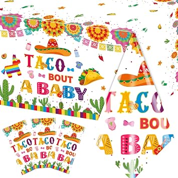 GREHUMOR Taco Bout a Baby Gender Reveal Tablecloth 3Pcs Gender Reveal Party Decorations Cactus Cowboy Hat Mexican Theme Plastic Disposable Table Cover Gender Reveal Supplies