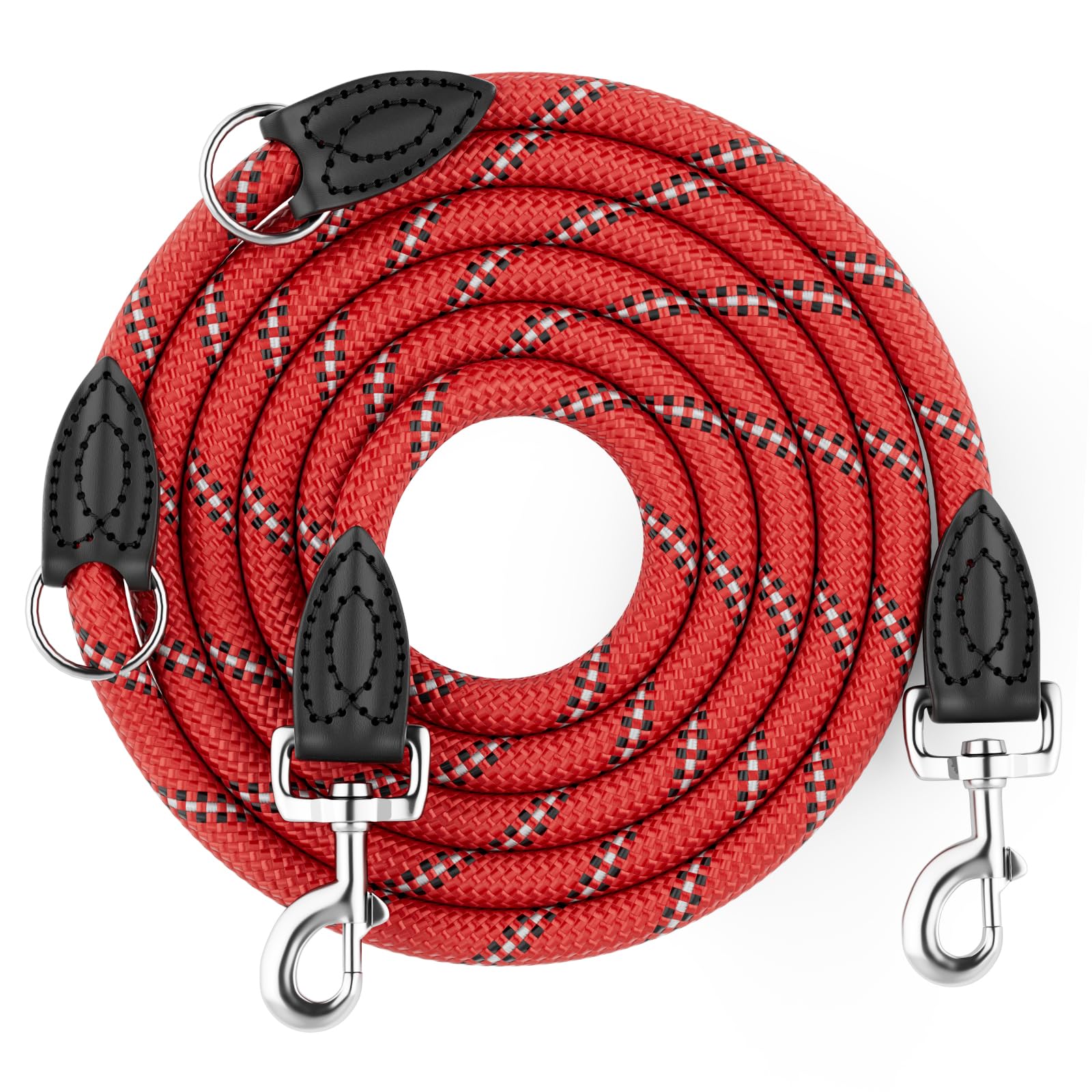 Aystkniet 2M / 3M Verstellbare Hundeleinde für Große und Mittlere Hunde, Multifunktionale Robuste Nylon Freihandleine und Doppelleine mit 2 Karabinen und Premium-Lederverstärkungen, 250kg Zugkraft