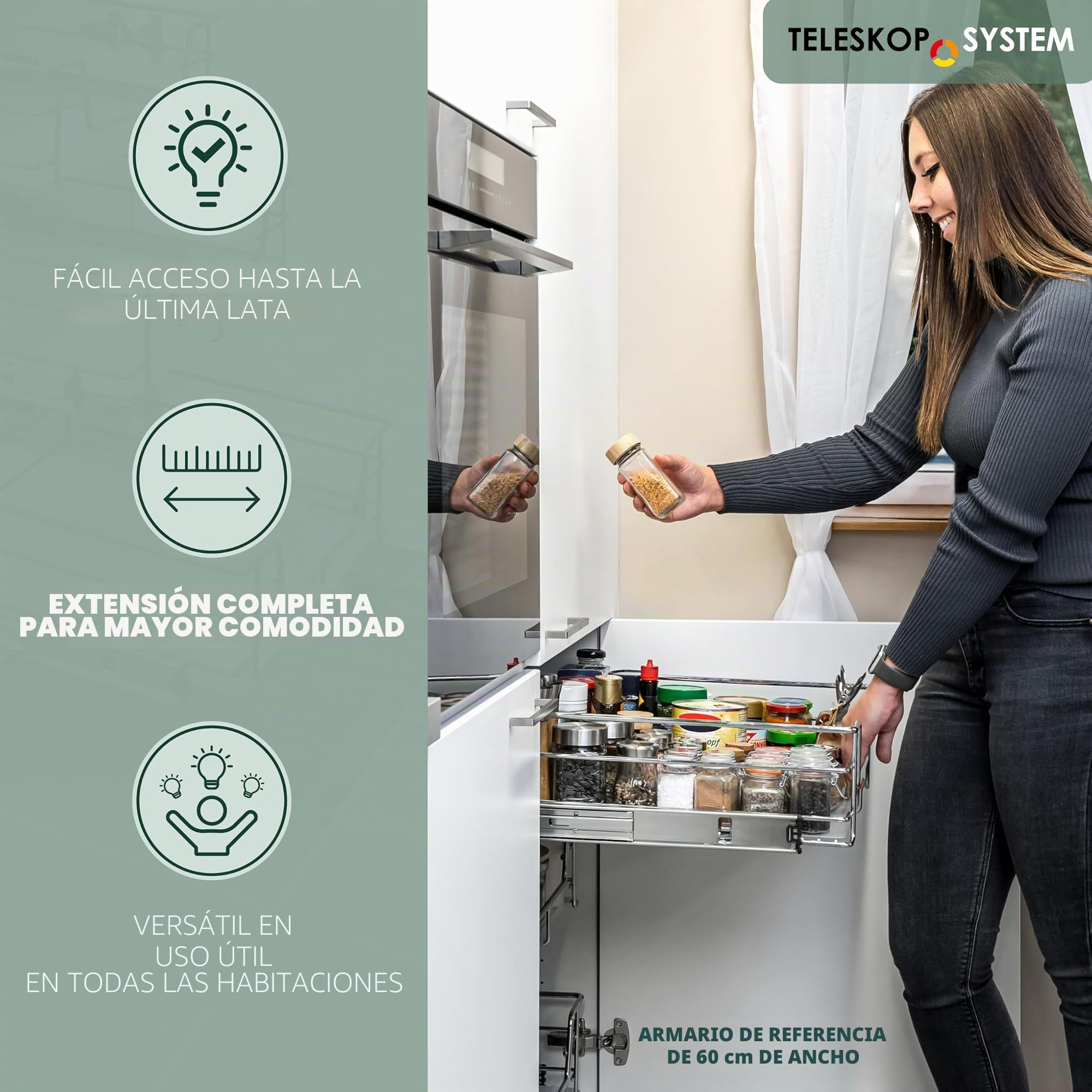 Bremermann - Cajones telescópicos de 45 cm con estante, cajón de cocina, extensión completa, con rieles telescópicos, ideales para cocina, baño y dormitorio, en
