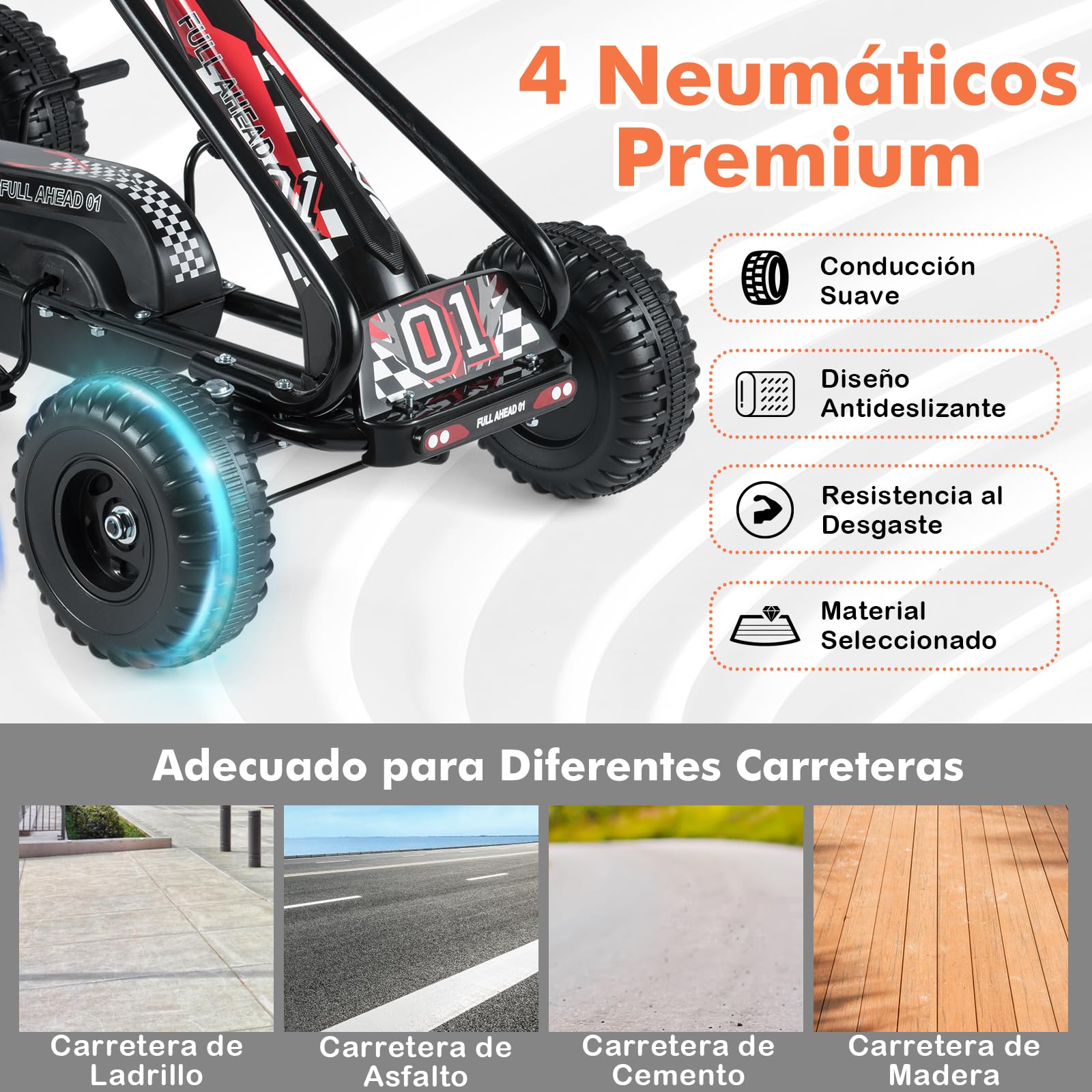 GOPLUS Vehículo de Pedales para Niños, Carrito con 4 Ruedas No Deslizantes, Go Kart con Asiento Acogedor y Freno Manual, 3-6 Años (Negro)