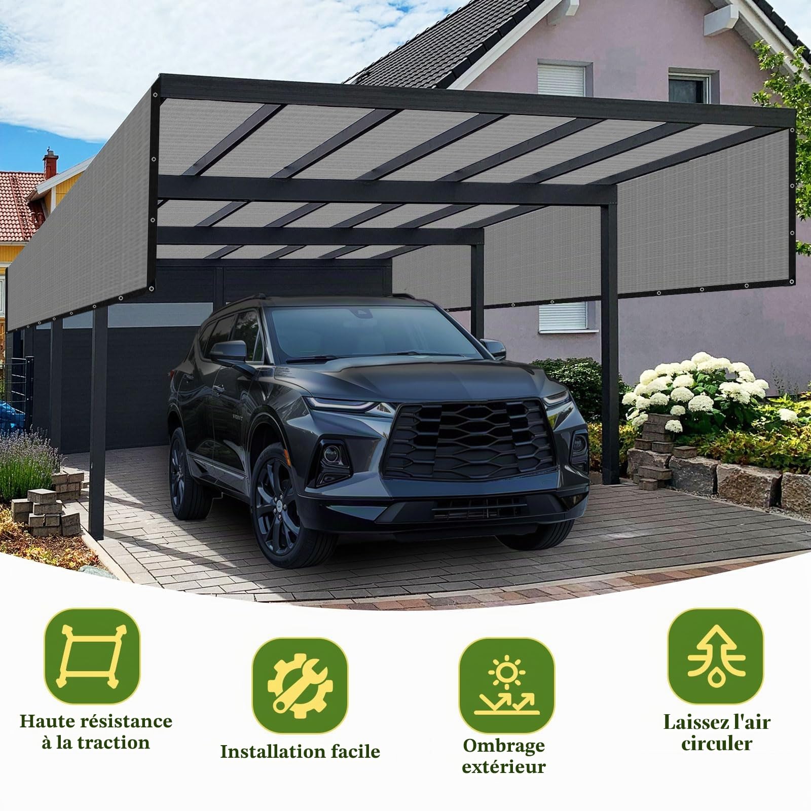 Filet d'ombrage avec œillets - 3 x 4 m - Voile d'ombrage de jardin - Protection solaire - Filet d'ombrage pour serre, terrasse, plantes, poulailler, coupe-vent et perméable à l'eau