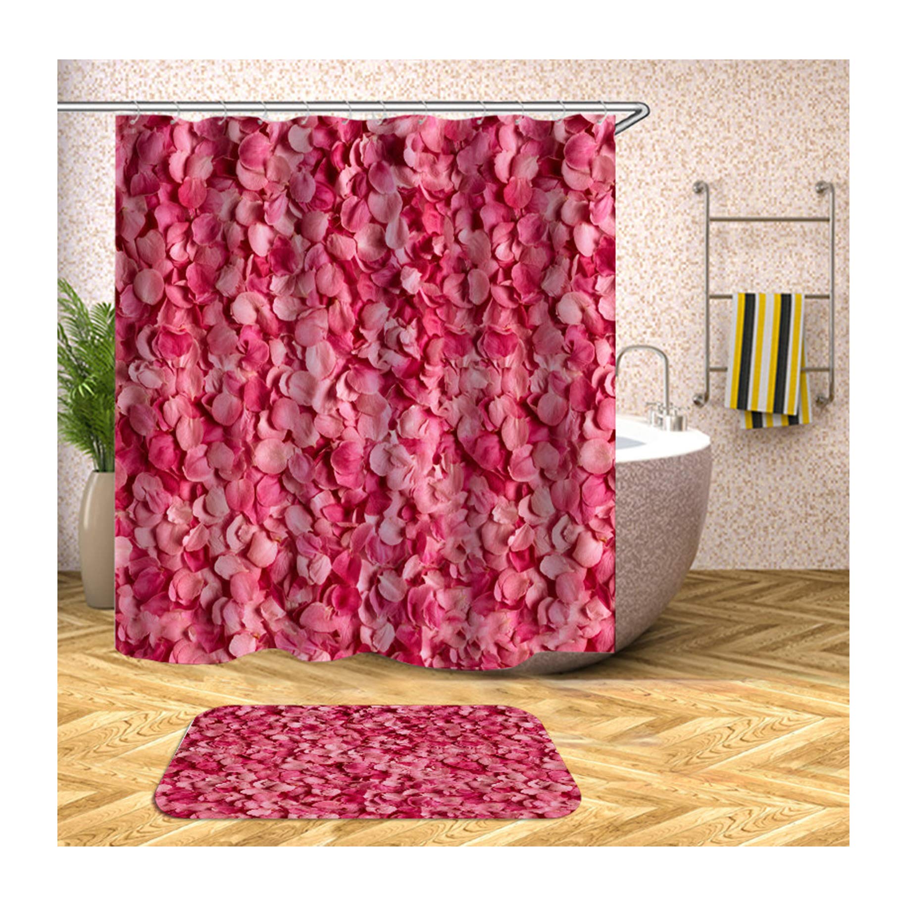 KnSam - Alfombra de baño para Cortina de Ducha, Impermeable, antimoho, 3D, Estampado Rosa, 165x180CM