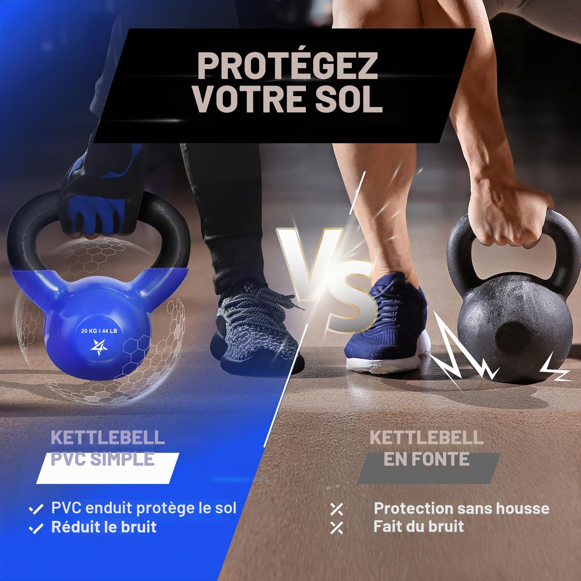 Yes4All Kettlebell En Fonte Avec Revêtement Vinyle, 5 À 22.6 Kg, Pour Entraînement De Force À Domicile, Gym, Fitness, Entraînement Complet Du Corps, Pompes Et Renforcement De La Prise