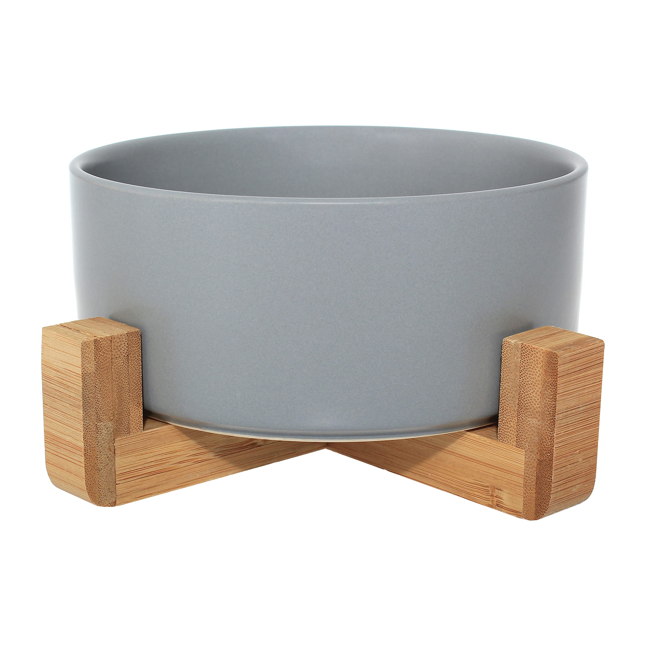 Ciotola in ceramica con supporto in bambù per cani e gatti, ciotola rialzata per una posizione comoda mentre si mangia e si beve, opzioni, capacità 850 ml (grigio)