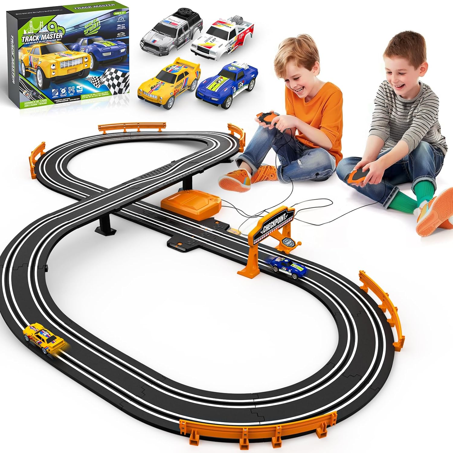Slot Car Race Track Sets for Boys, Race Car Track with 2 High-Speed Slot Cars, Battery or Electric Car Track, Dual Racing Game Lap Counter Track Sets, Toys Gifts for Boys Girls Ages 4 5 6 7 8-12