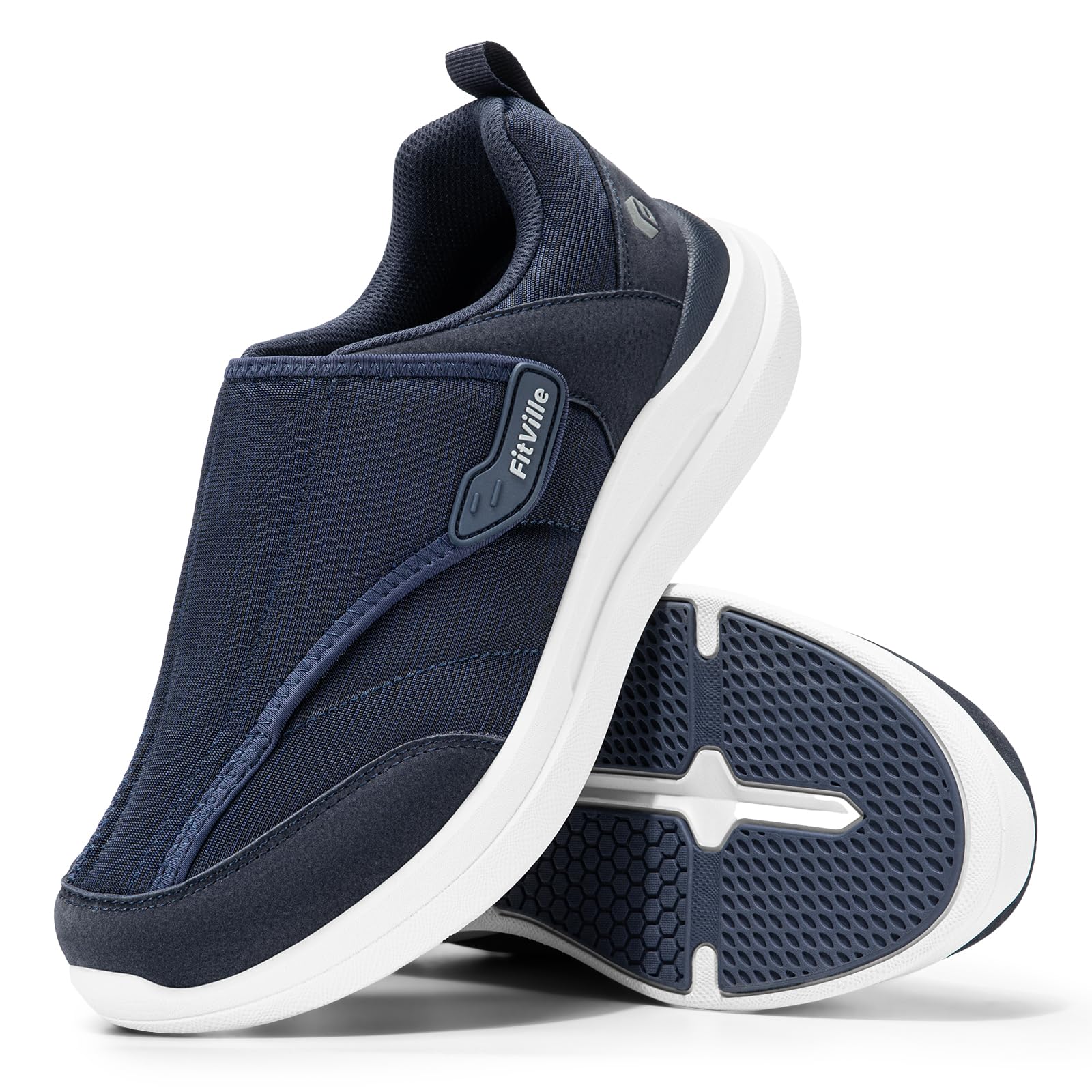 FitVille Herren Extra Breit Gesundheitsschuhe mit Klettverschluss Einstellbar Verbandschuhe für Empfindliche Füße Senioren Hausschuhe Bequeme Dämpfung Walkingschuhe