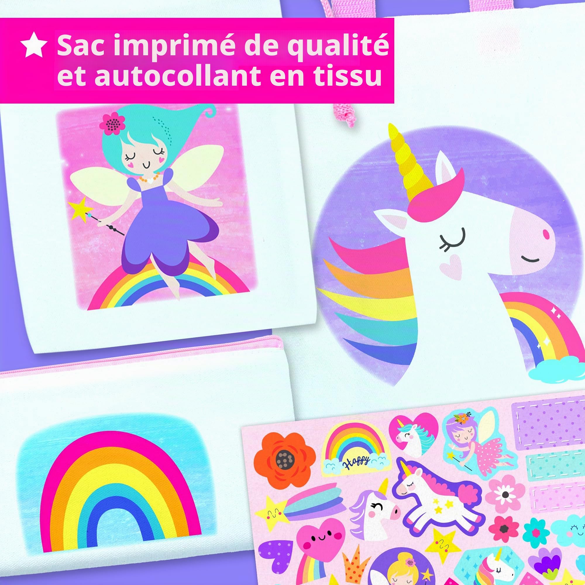KRAFUN Kit Décoration Sac Licorne & Fée dès 5 Ans, 3 Sacs