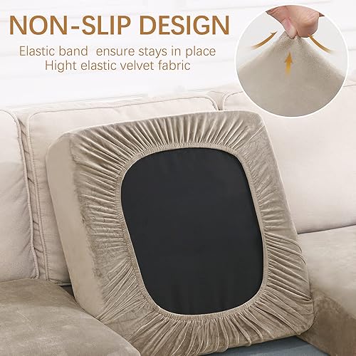 Miniatura 2 de hyha Fundas de cojín de terciopelo para sofá, fundas de cojín suaves para sofá seccional, fundas de sofá mágicas lavables, fundas de sofá para sofá