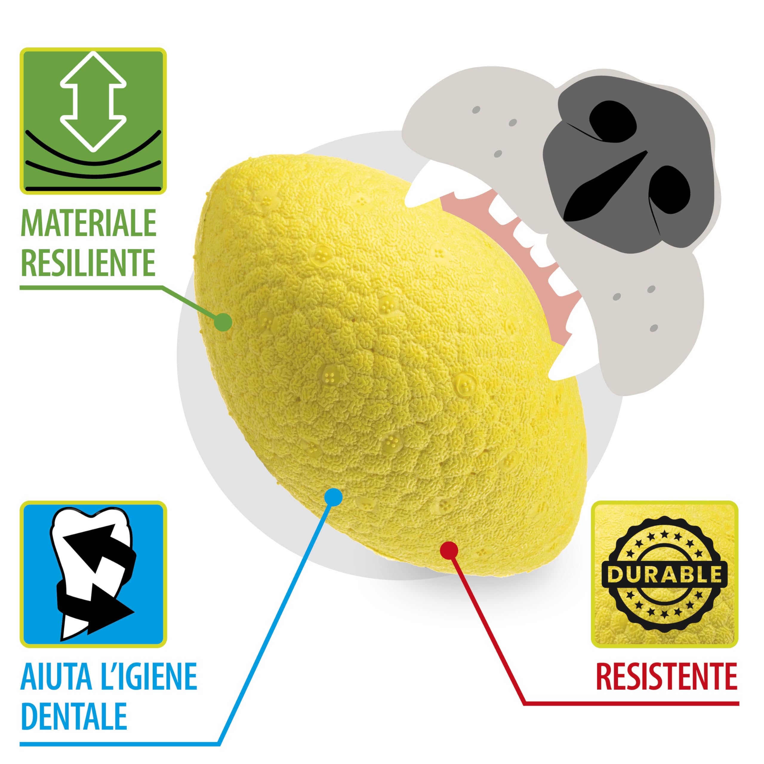 Ferplast Gioco Cane CHEWA BOING RUGBY, Pallina in Materiale Durevole, Atossico, Resistente ai Morsi, per Igiene Dentale, Rimbalza e Galleggia, Misura Media, Giallo