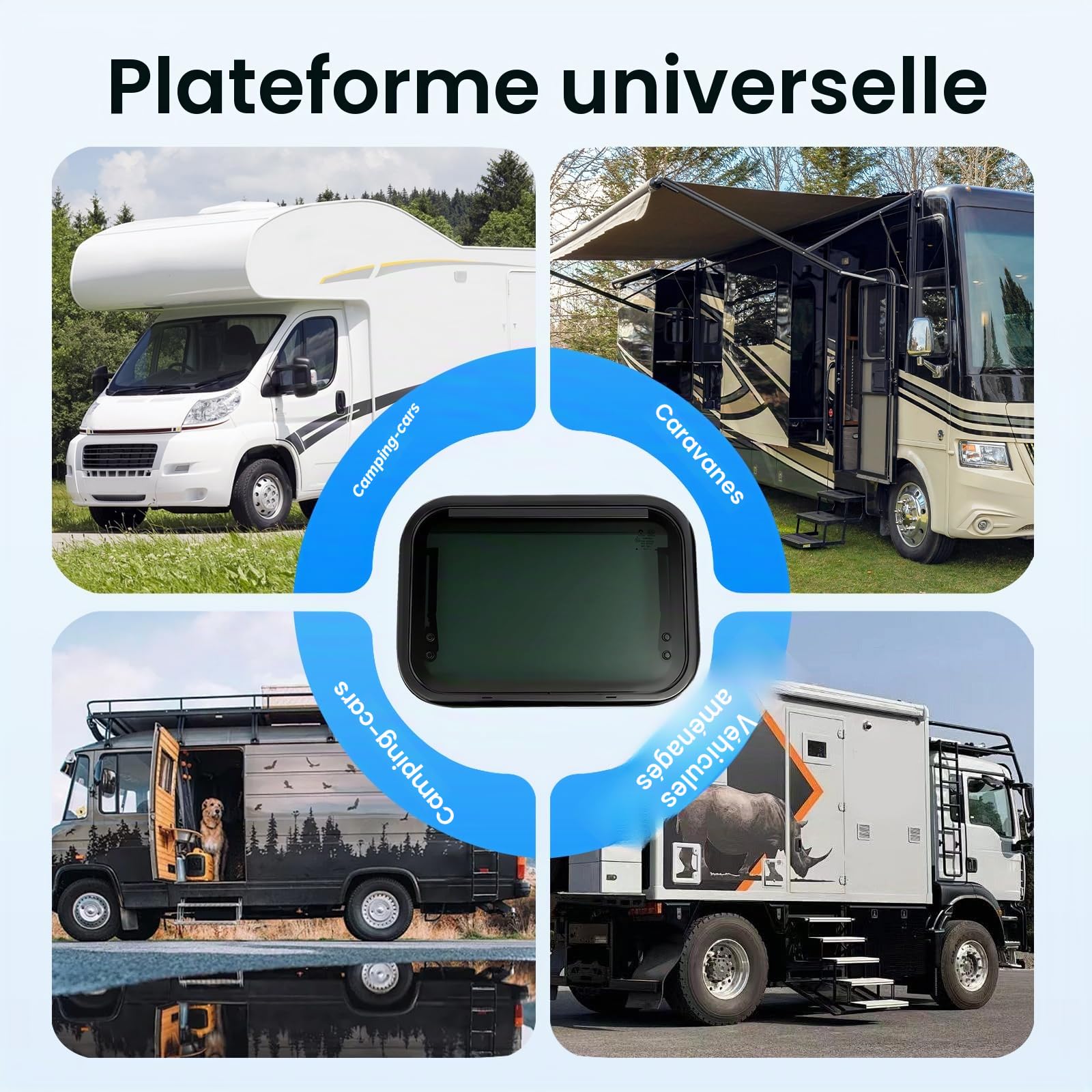 Fenêtre de camping-car 500 x 350 mm, fenêtre basculante avec verrouillage d'interrupteur, fenêtre basculante pour camping-cars et remorques, angle d'ouverture max. : 85°