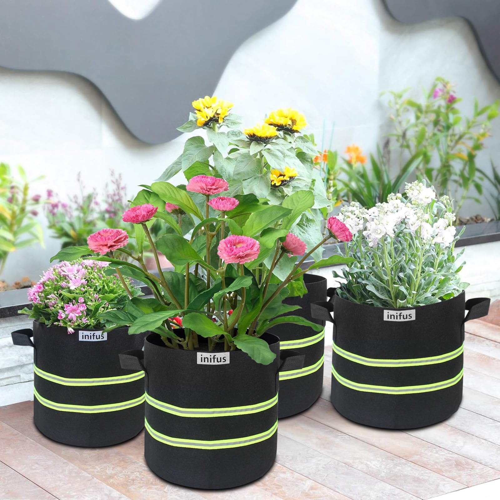Paquete de 10 bolsas de cultivo de 5 galones, macetas de tela transpirable de fieltro grueso resistente, bolsas de cultivo de plantas, bolsas de cultivo de tela con asas reforzadas, diseño único para