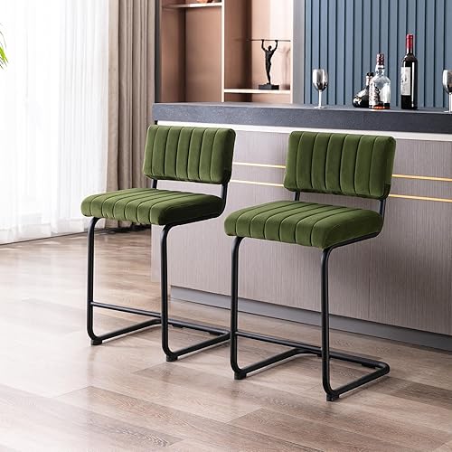 Miniatura 5 de Flouki Juego de 2 taburetes de bar de 24 pulgadas, taburetes de bar voladizos de altura de encimera, sillas de mostrador modernas tapizadas de
