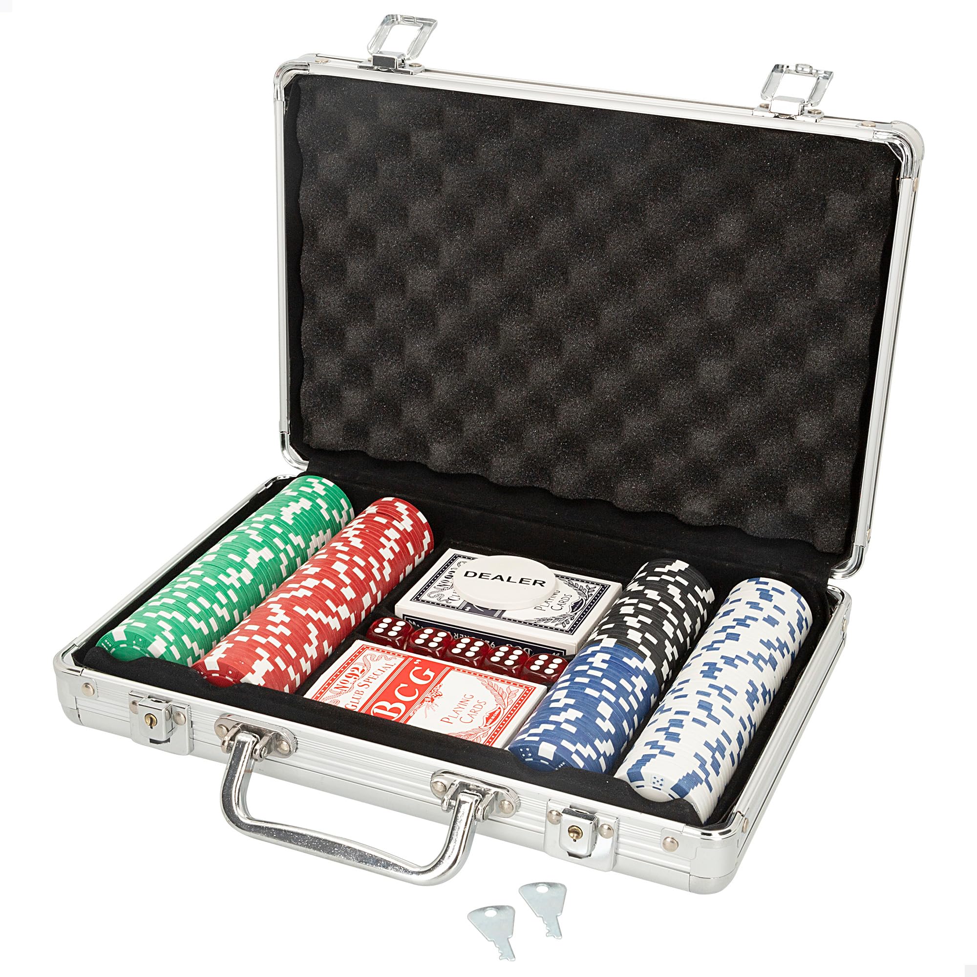 ColorBaby CB Games - Set póker, 201 fichas, 2 Barajas de Cartas, 5 Dados, Juegos de Mesa, Maletín con Llave de Ø4x0,3 cm, Juego para niños, Juguete Infantil, Regalo para Toda la Familia (47597)