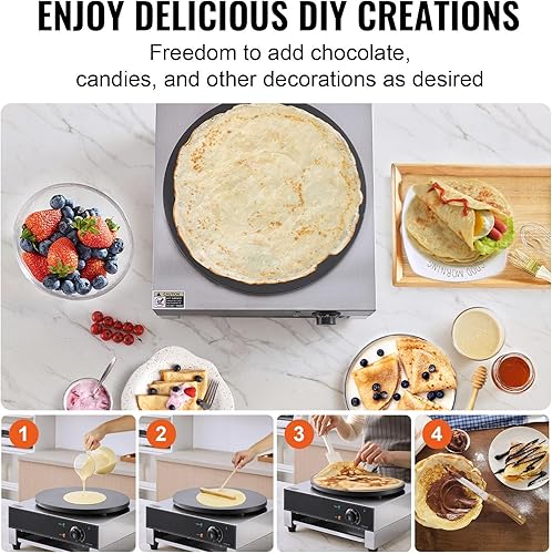 Miniatura 6 de HappyBuy Máquina eléctrica de crepé - 16 pulgadas, 1700 W, acero inoxidable antiadherente, escritorio, control de temperatura, para uso comercial