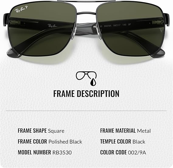 Ray-Ban RB3530 Square Shape Sunglasses with Official Eyewear Kit