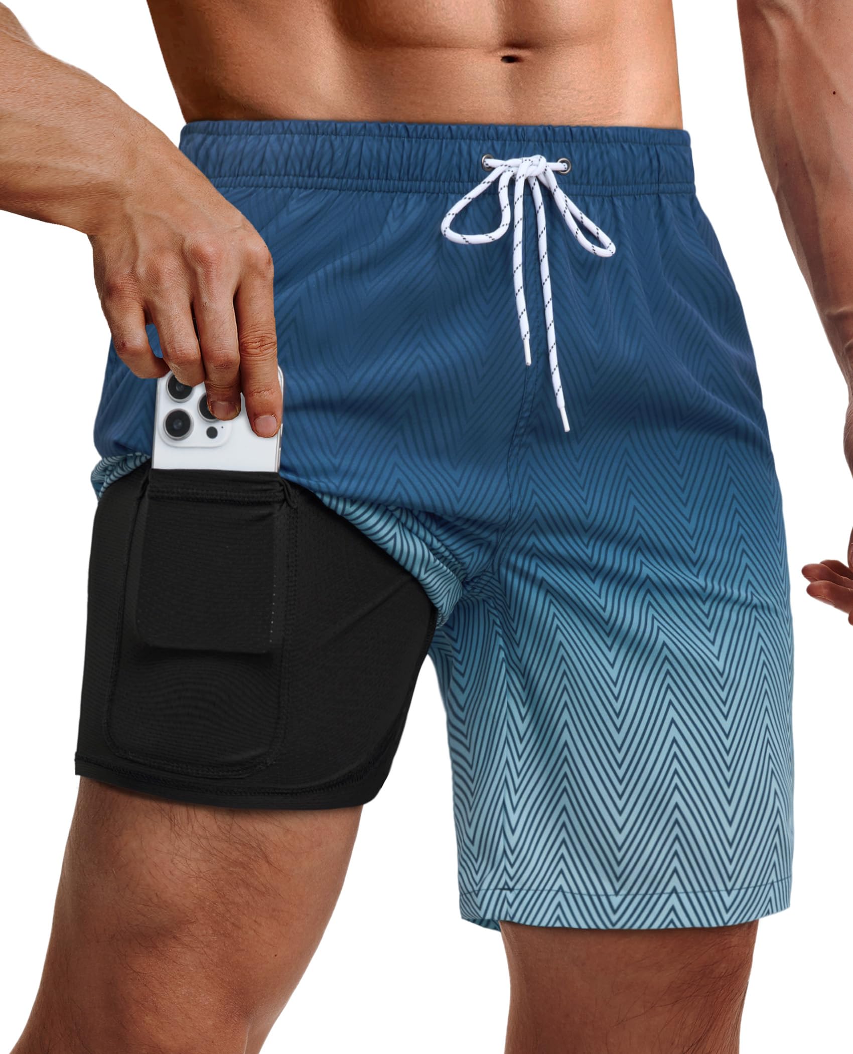 9inch Mens Swim Trunks with Compression Liner Pockets Drawstring Quick Dry Stretch Lined Funny Beach Swimming Surf-image-45