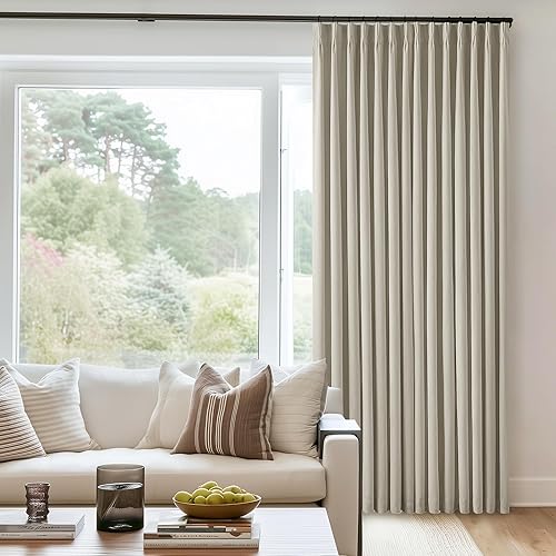 Miniatura 19 de Cortinas de lino 100% opacas de 90 pulgadas con pliegues de 2 paneles para sala de estar, con pestaña trasera plisada, cortinas oscuras con forma de