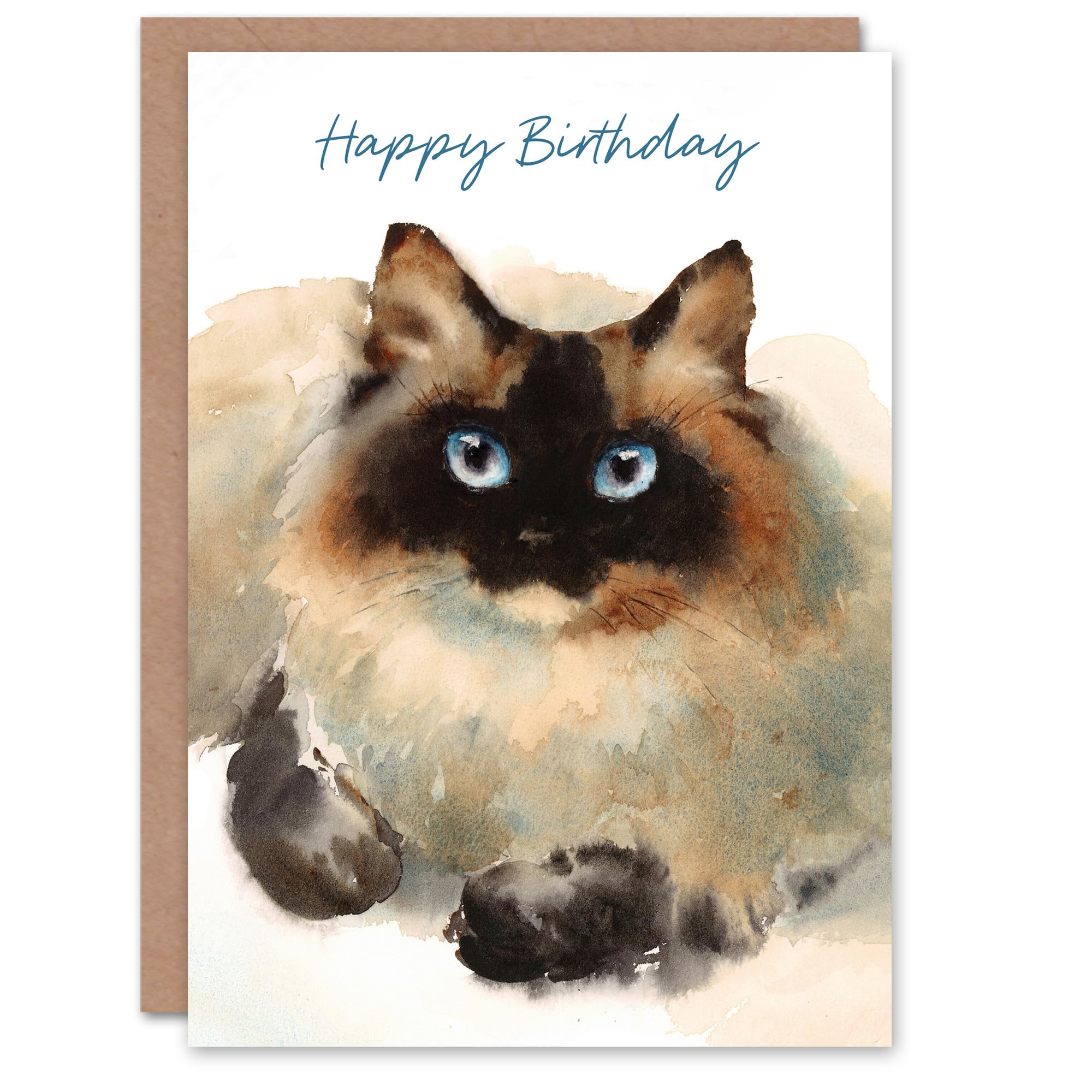 Artery8 Happy Birthday Cute Ragdoll Cat Watercolor Birthday Card
