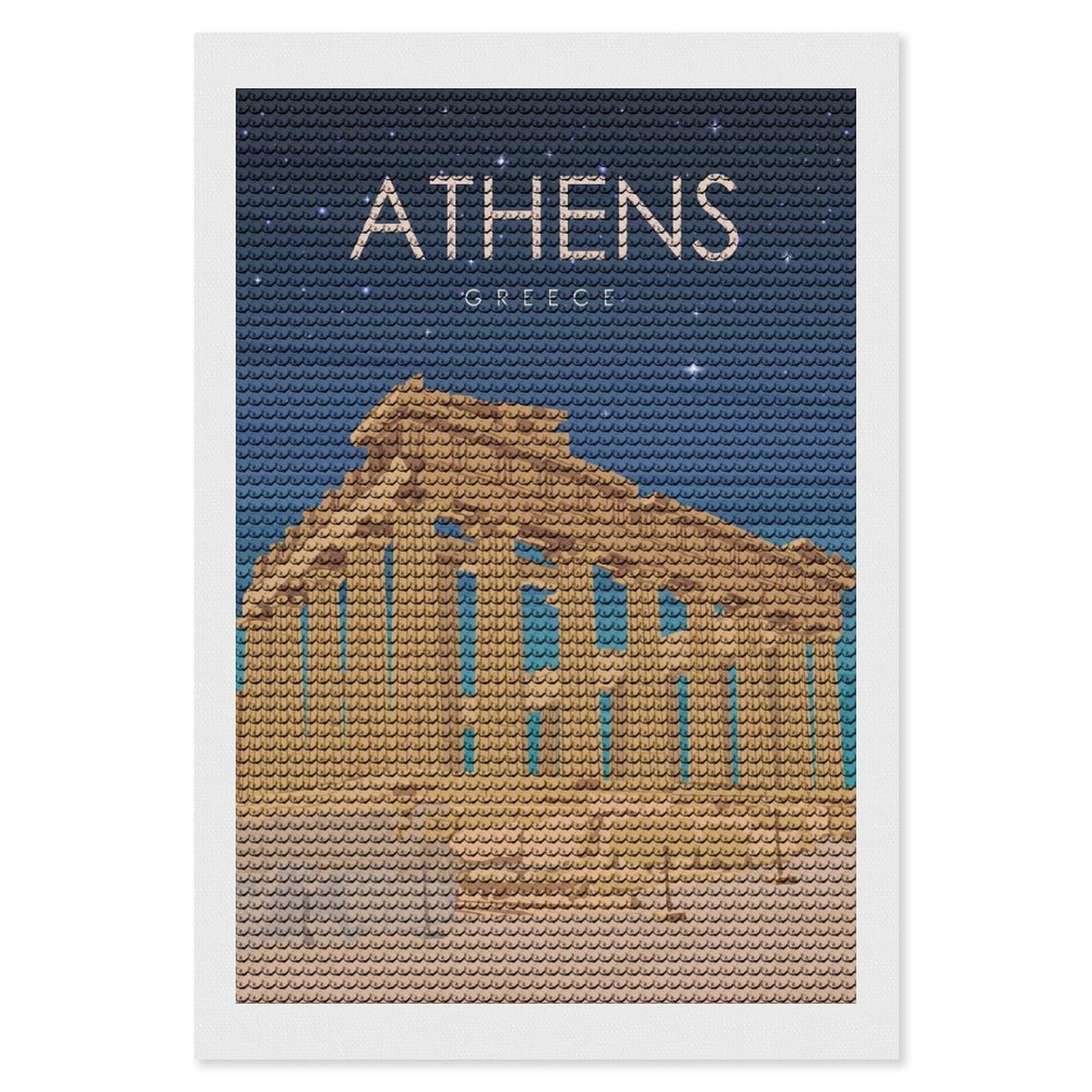 Junmoney Athens Greece at Night Full Drill Diamond Painting Kit 8"x12", Mindful Craft Activity, Bedroom Decor, for Adults, Gift Idea