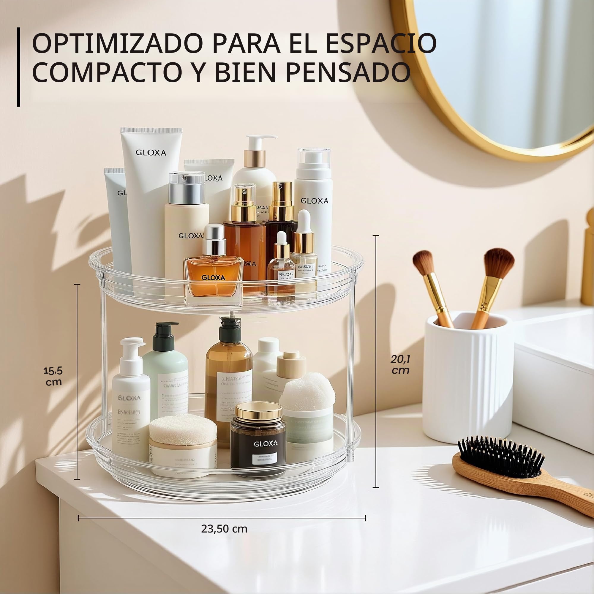 23.5CM Especiero Giratorio 360°, 2 Pisos Lazy Susan Despensa Organizador Especieros para Cocina Giratorio Estante de Plástico para Botellas, Cosmético, Armario, Despensa