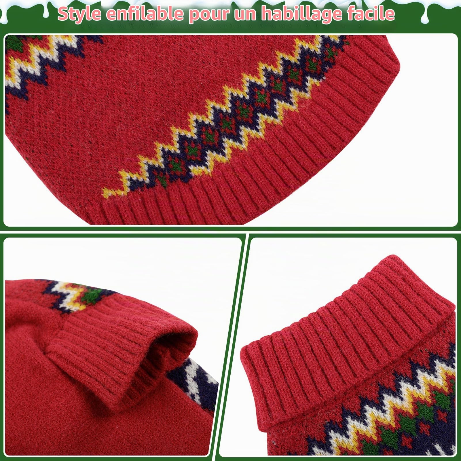KONVINIT Pull Noël Chien Moyen, Pull Polaire Chien Taille Moyenne Imprimé Renne + Cœur + Flocon Pull pour Chien Bouledogue Français