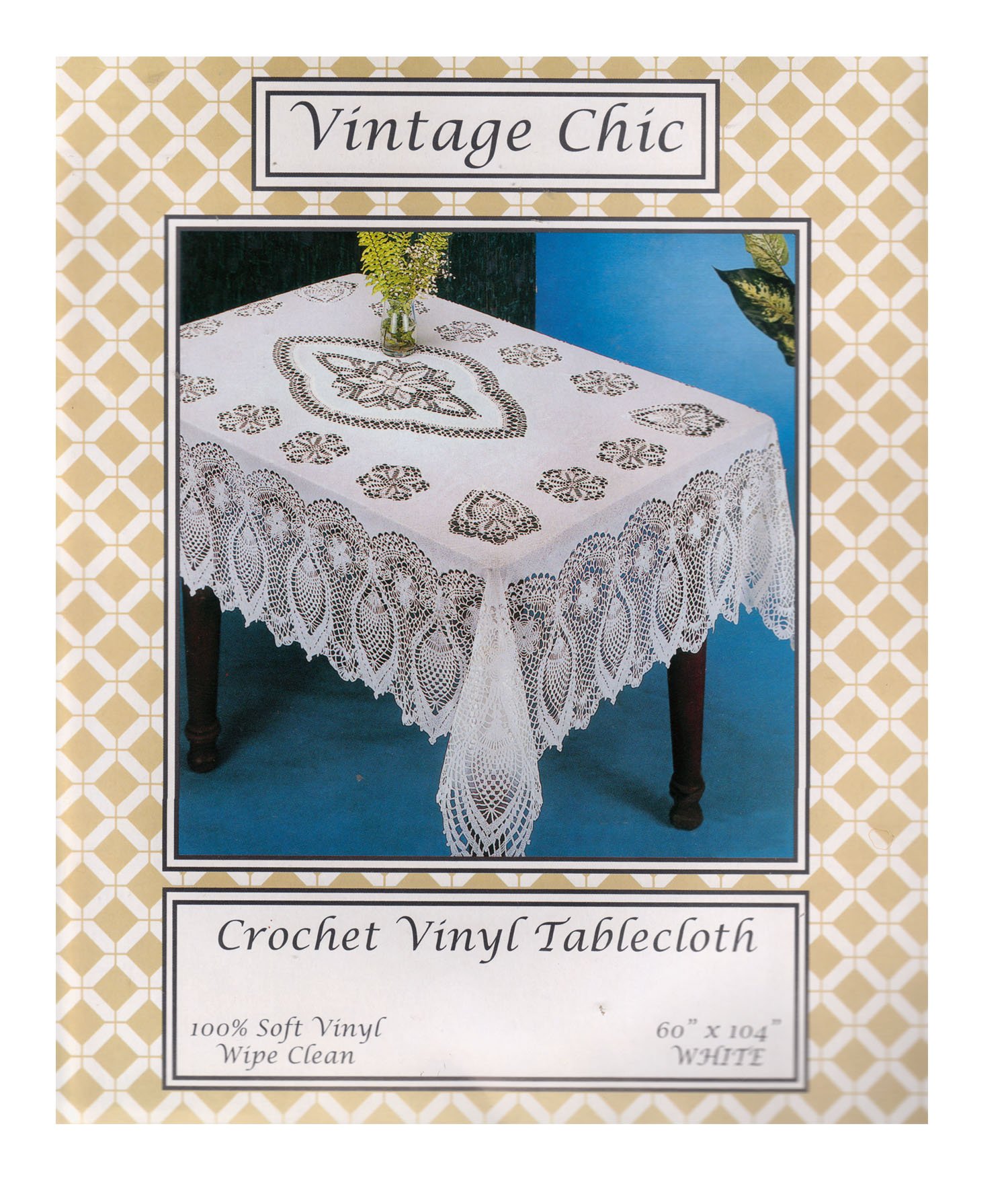 Bea At Home Crochet Lace Vinyl Tablecloth Oblong 60x104 White