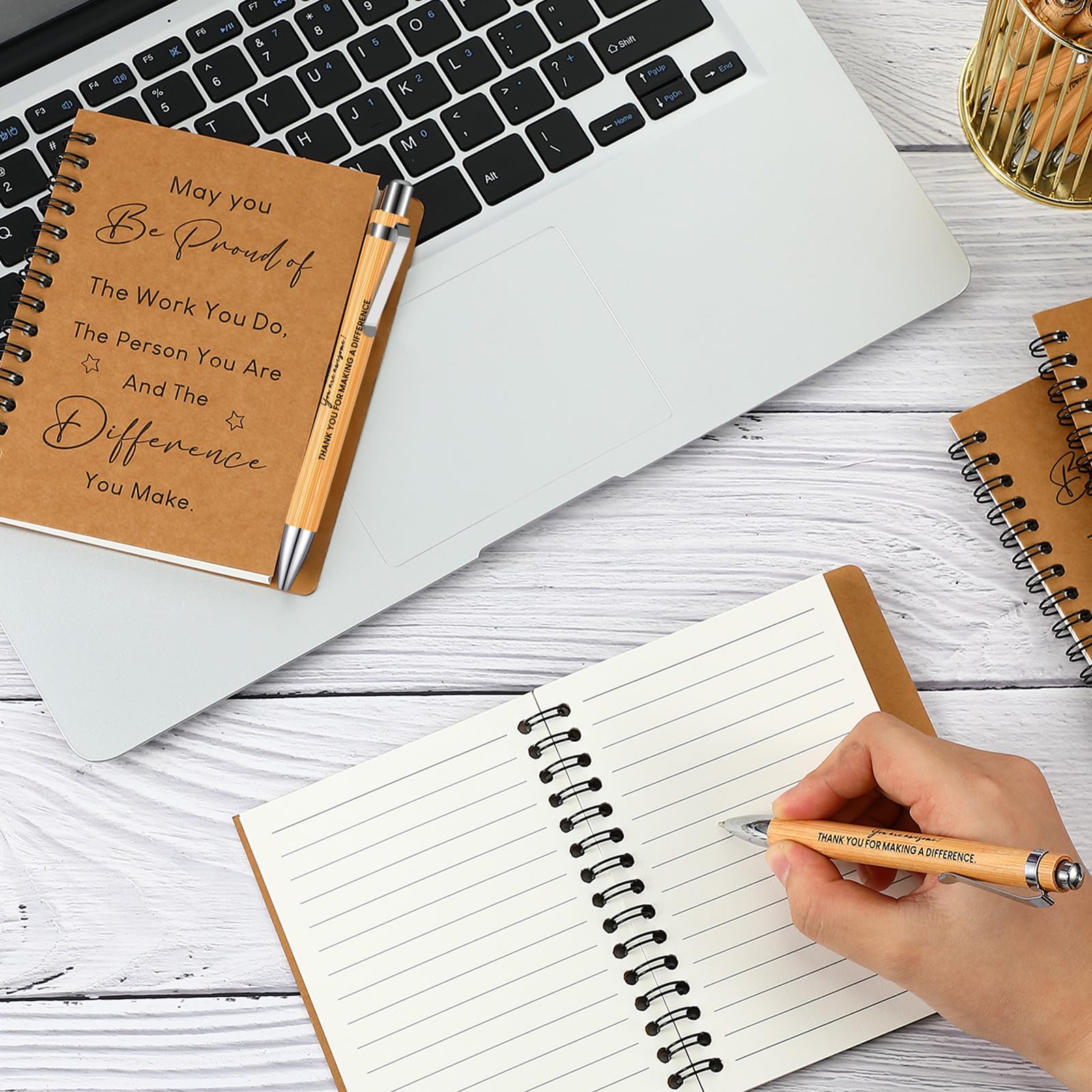 Dianelhall 2 Pcs Leaving Gifts for Colleagues Women Teacher Thank You Inspirational Notebook Ballpoint Pen Kraft Lined Notepad Appreciation Gifts for Employee Coworker Volunteer Christmas - Image 2