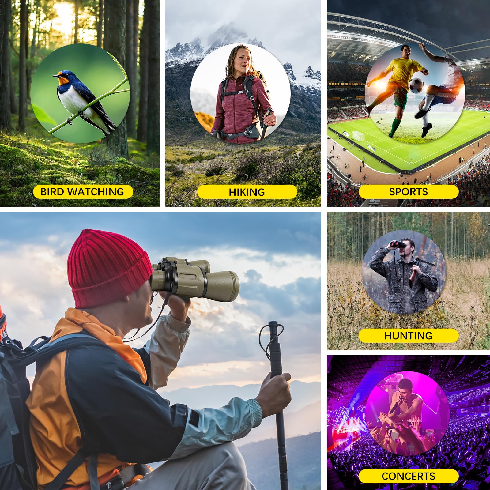 Jumelles 20 x 50 pour Adultes, Jumelles HD avec Vision Nocturne, Jumelles compactes avec objectifs FMC, étanches Tactiques pour Chasse, randonnée, Voyage de Concert avec Prisme BAK4 avec Adaptateur - 5