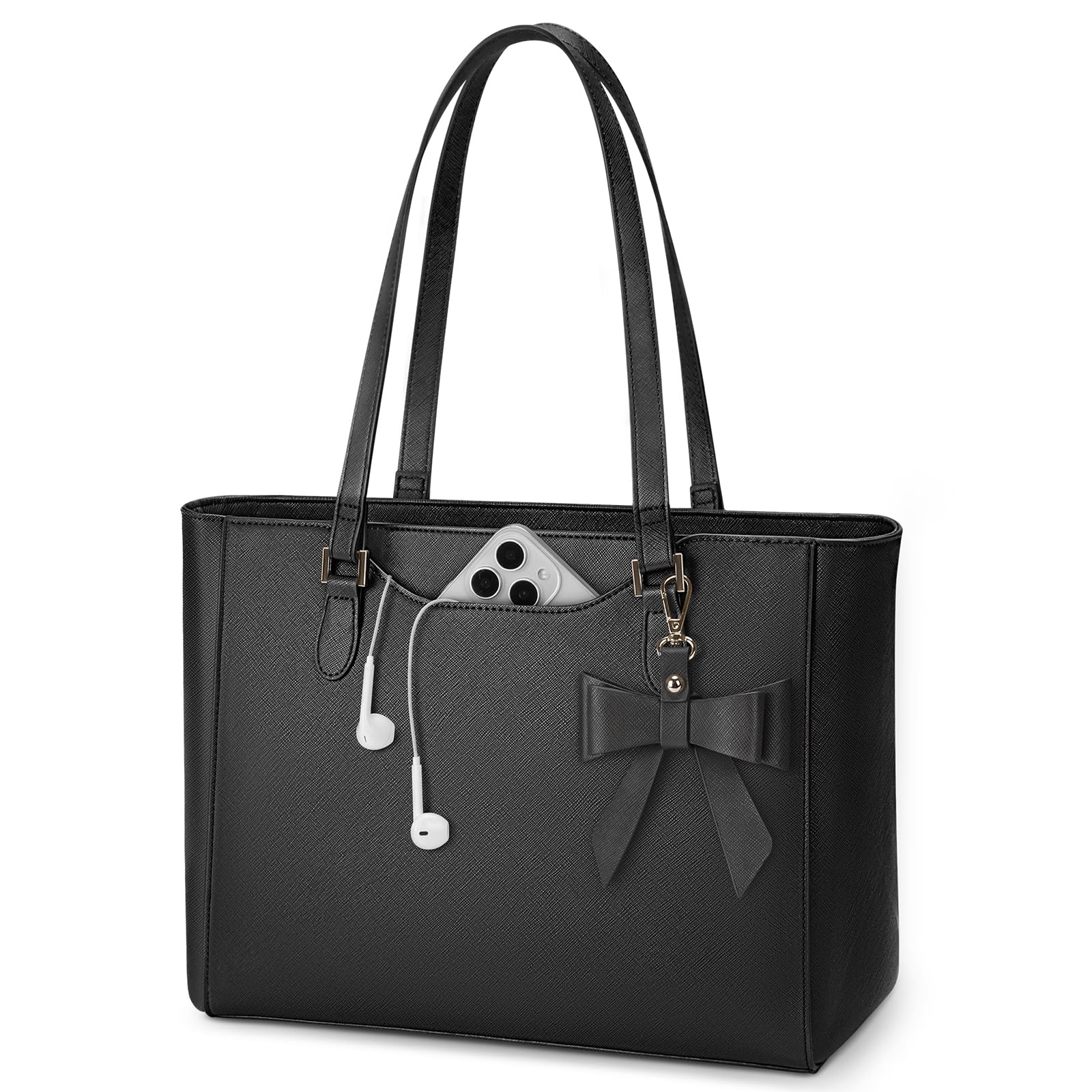 Handbags for Women Large Capacity PU Leather Tote Bags for Women with Zip, Shoulder Bag Ladies Handbag Tote Bag for School Work Travel Shopping Black