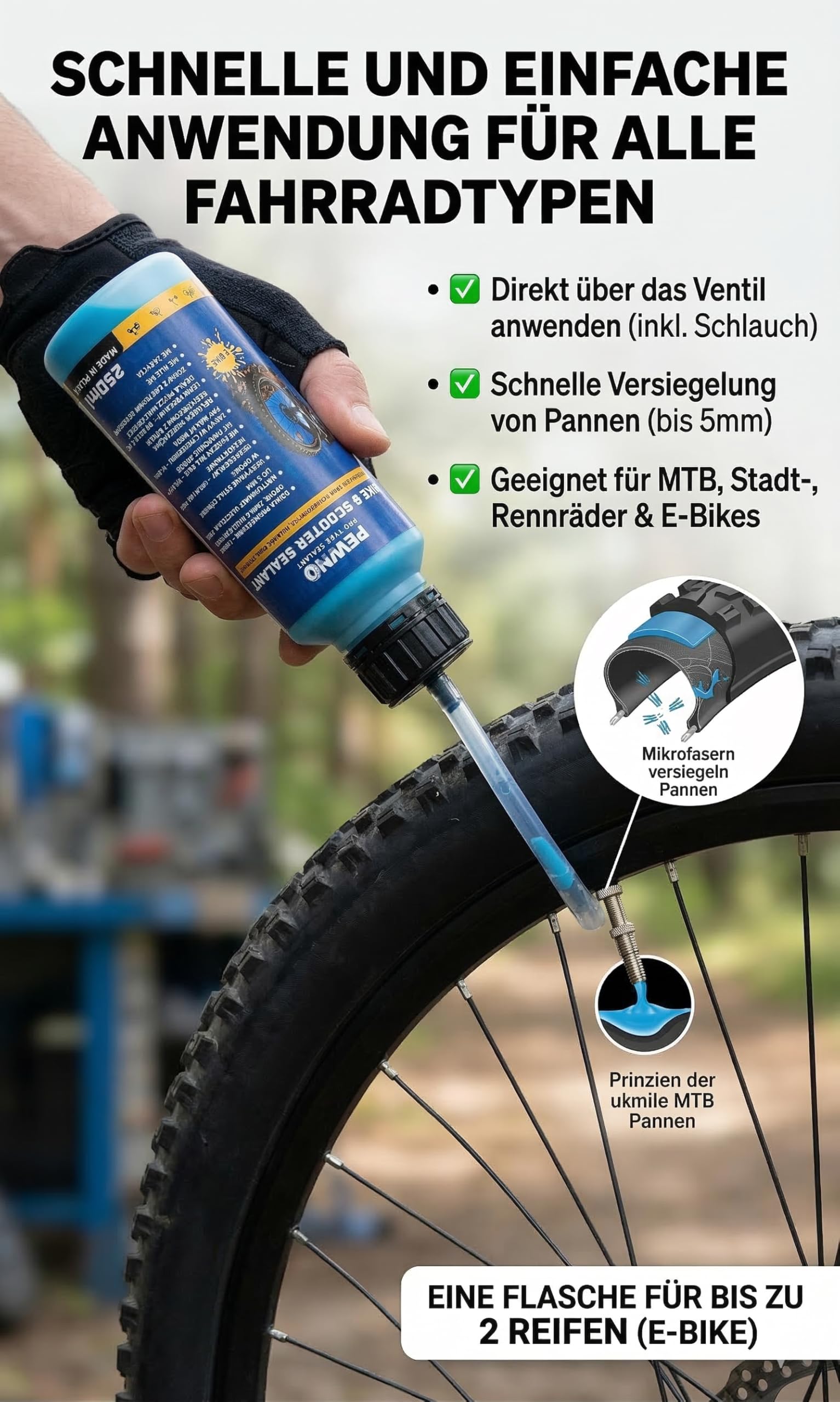 Bike & Scooter Reifendichtmittel Fahrrad 5L | Für Fahrrad, E-Bike, Scooter und Rollstuhl. Dichtet in Sekunden, schont Reifen und Felgen.