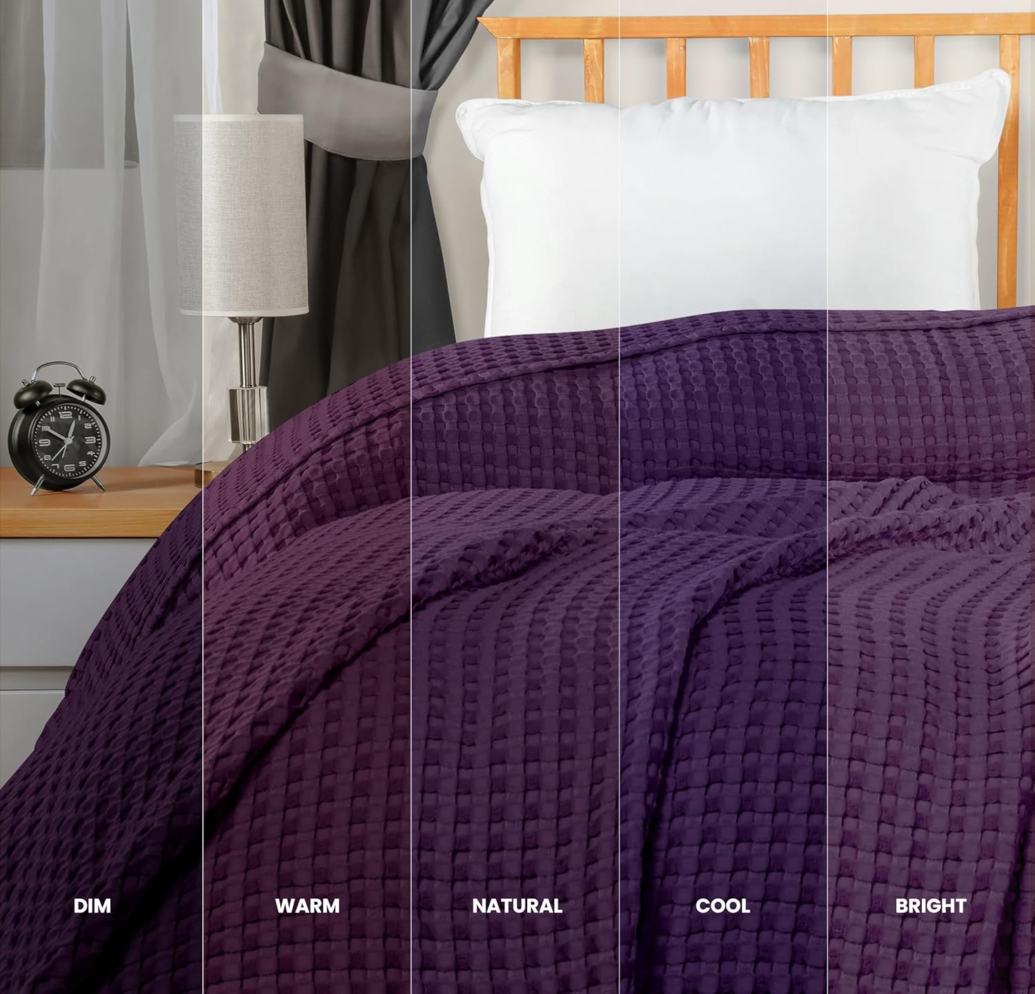 Utopia Bedding 100% Cotton Waffle Weave Blanket King Size for Bed - Lightweight, Breathable Summer Blankets Soft and Cozy, Gift for Mother’s Day Home Decor (Plum, 90x108 Inch)