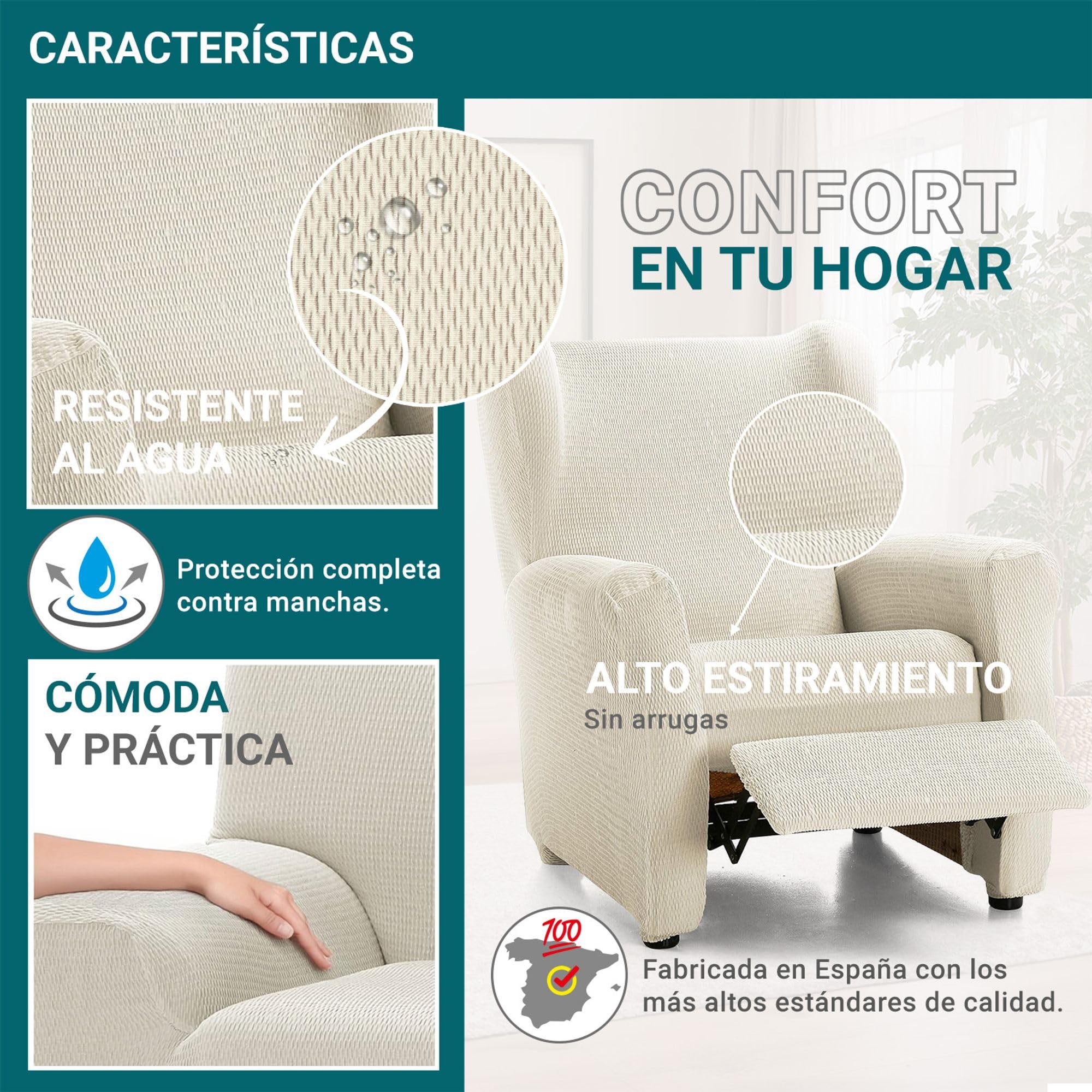 ECOMMERC3 Elastischer und extra weicher Bezug für Relaxsessel, elfenbeinfarben, verstellbar, 100% Made in Spain, Elfenbein