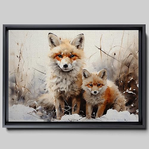 Fox Mother Cub Print, In The Style Of Stencil,Based, Kids Wall Art, Kids Wall Art Display, Mom And Baby Animal Art Print, Decor Canvas, Art Print