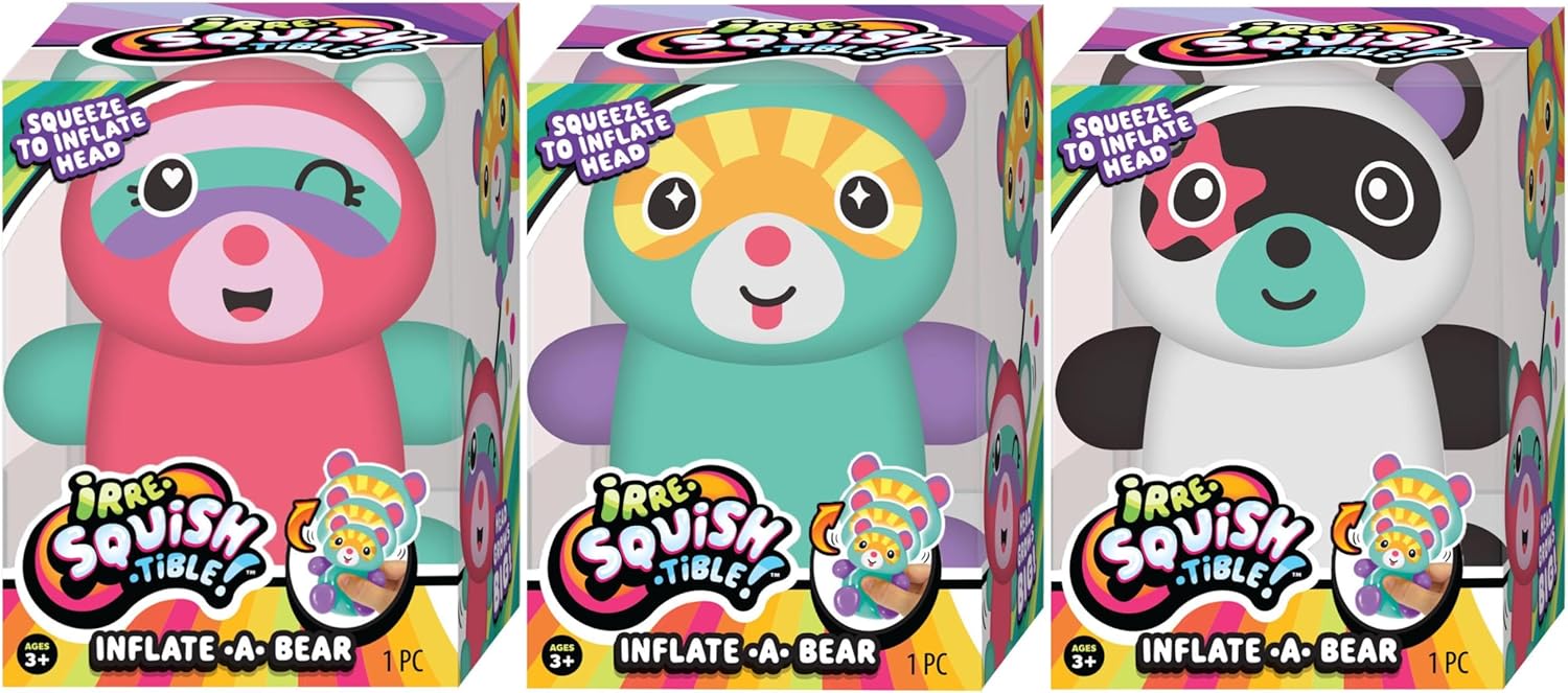 JA-RU Squishy Inflate a Bear Toy. Squeeze to Inflate Head, Grows Big. Irresistible Squish. (Pack of 3) Squishy, Squeezable, Stress Relief, Fidget, Party Favor, Classroom Prize 4551-3