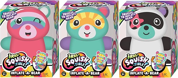 JA-RU Squishy Inflate a Bear Toy. Squeeze to Inflate Head, Grows Big. Irresistible Squish. (Pack of 3) Squishy, Squeezable, Stress Relief, Fidget, Party Favor, Classroom Prize 4551-3