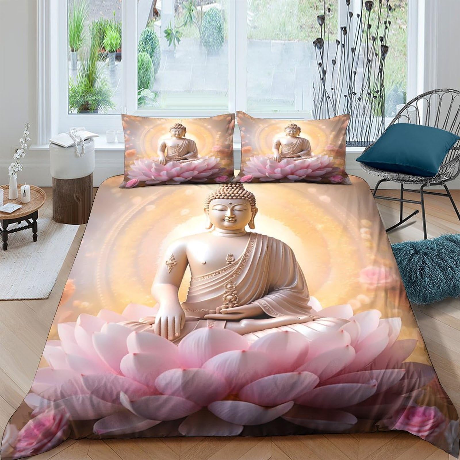 Ctjqhvkz Style-2 3D Printed Buddha Lotus Fitted Sheet Microfiber Soft Breathable Meditation Bed Cover For Bedroom Dorm Mattress Protection Decor Single（135X200cm）