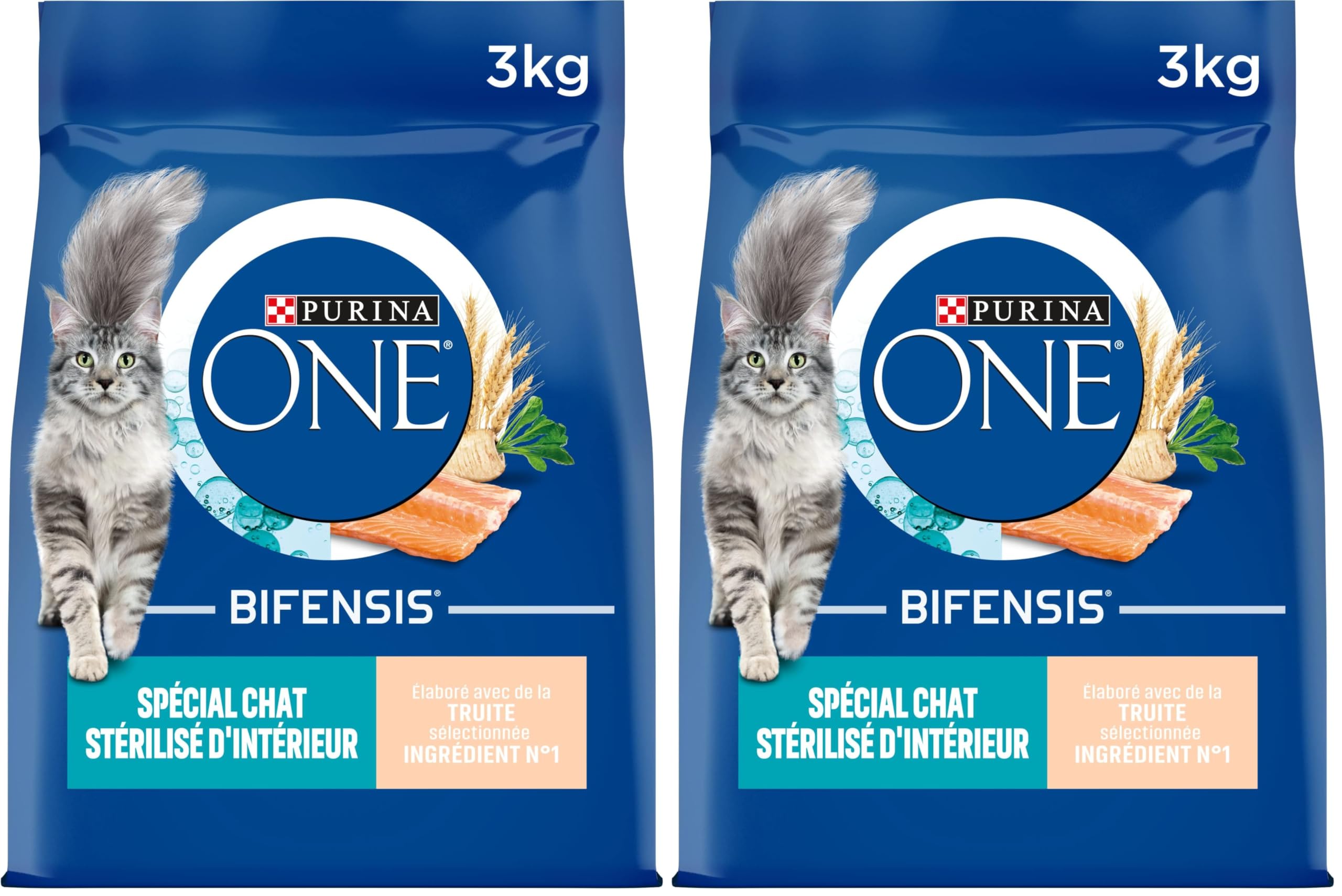 PURINA ONE Bifensis | Speziell für sterilisierte Katzen im Innenbereich | Trockenfutter | hilft bei der Gewichtskontrolle, erhält EIN gesundes Harnsystem, entfernt Magenhaare | Forelle | Beutel 1x 3kg