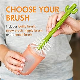 Boon Cacti Replacement Baby Bottle Brushes - Includes Bottle Cleaner Brush, Straw Cleaner Brush, Nipple Brush and Detail Brush for Baby Bottles - Newborn Essentials - Sage - 4 Count
