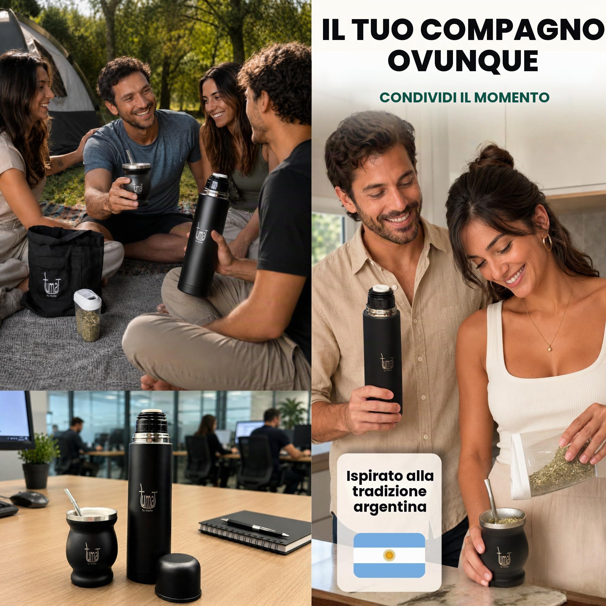 Kit completo Yerba Mate – include Mate Cup, Straw (Bombilla), thermos da 750 ml, sacchetto e due regali (contenitore Yerbero e scaldabagno ad immersione)