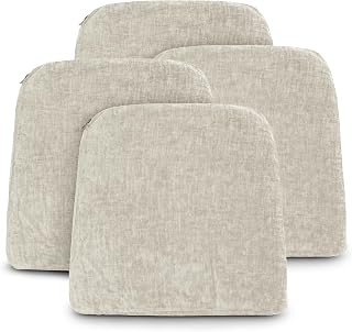 Pack 4 Cojines para Silla 42x40x36x4cm - Cojín Decorativo de Chenilla de tejido liso para Silla, Sofá o Comedor - Juego de Cojines de Asiento con Cintas de Sujeción,Fabricado en España,100% poliester