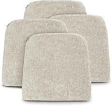 Pack of 4 Chair Cushions 42 x 40 x 36 x 4 cm – Chenille Decorative Cushion for Chair, Sofa or Dining Room – Set of Seat Cushions with Fastening Straps, Made in Spain, 100% Polyester