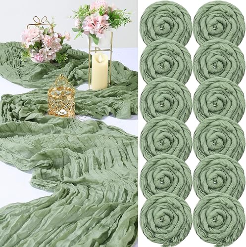 Tranqun Paquete de 12 caminos de mesa de gasa de 10 pies de 29 x 120 pulgadas, camino de mesa bohemio de gasa de queso, decoración rústica y