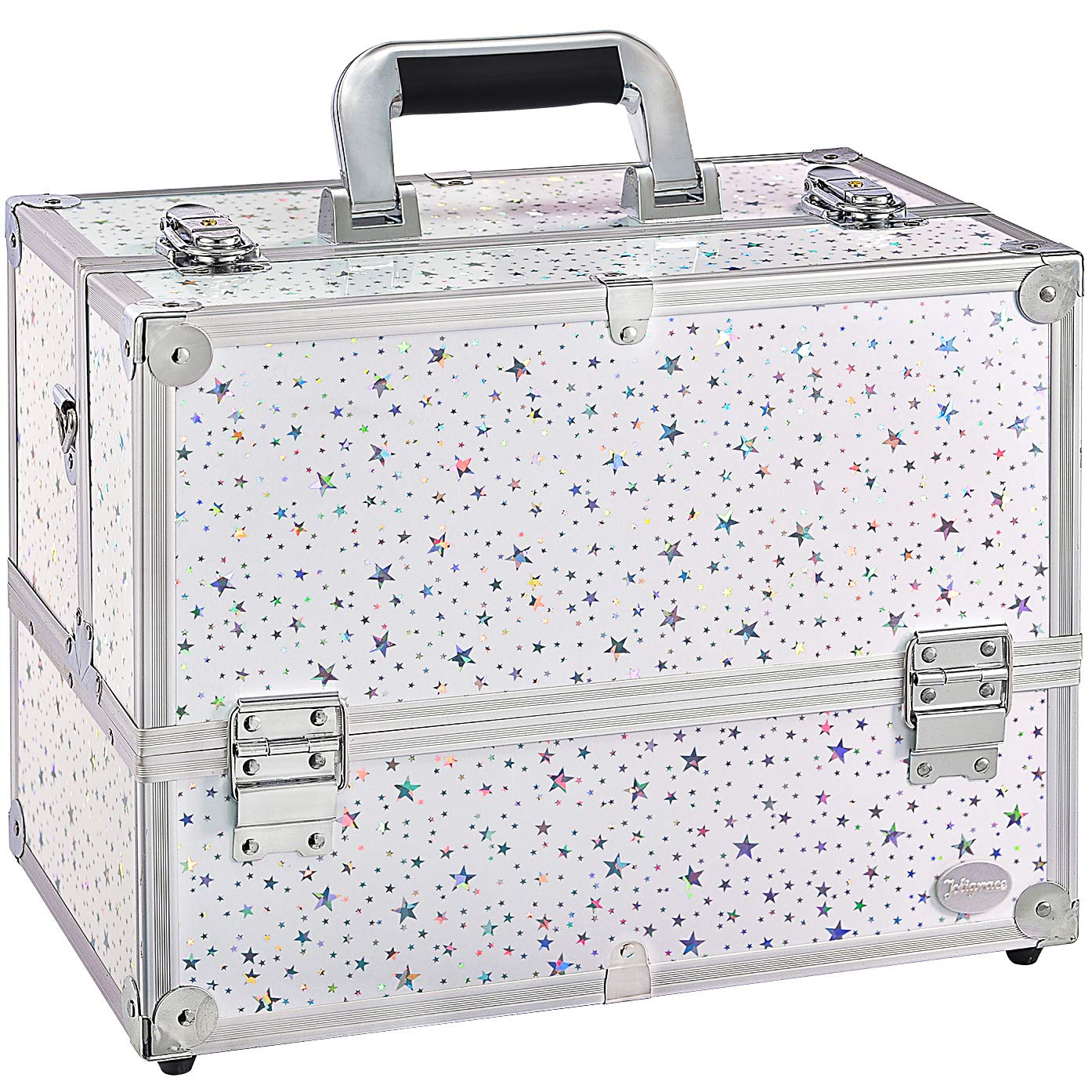 Joligrace Professional Cosmetic Makeup Train Case Star Design 14 Inch Large 6 Trays with Adjustable Dividers and Compartments Travel Storage Organizer Box with Lock and Keys : Beauty & Personal Care