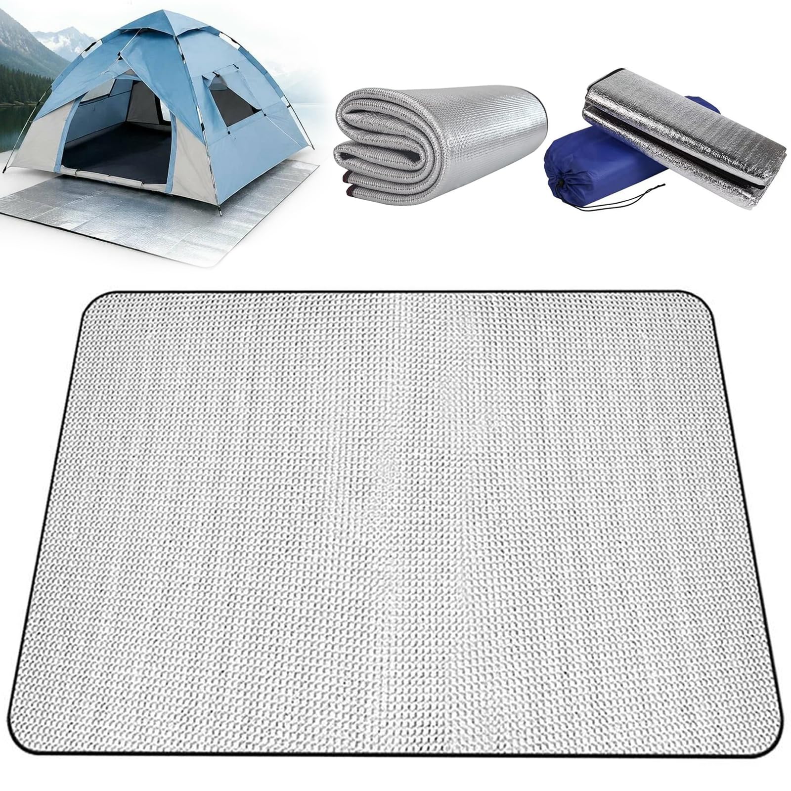 Ultralight Aluminium Sleeping Mat 200 x 200 cm, Foldable Camping Foam Mat Made of Aluminium Foil & EPE, Insulating Thermal Mat, Waterproof Floor Mat & Tent Mat for All Weather