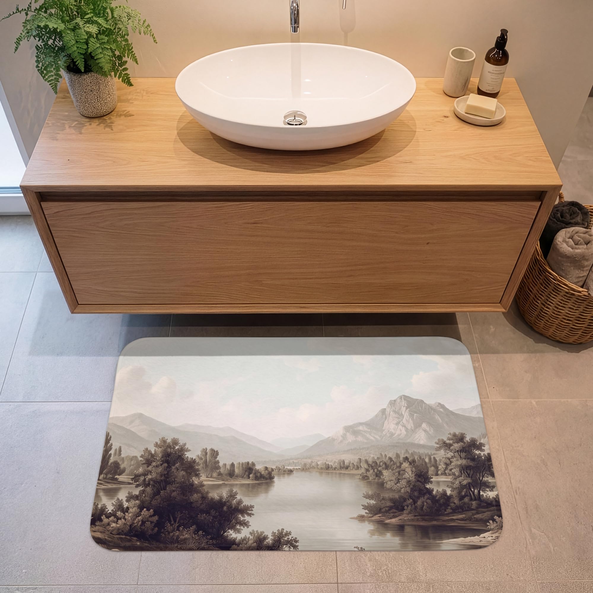 Alfombra Baño Rectangular 90x60 cm Decoracion Bathroom Mat Non Slip Shower Lavable Antideslizante Alfombrilla Tapete Banheiro Clásico - Paisaje - Sereno