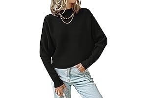 Women's 2024 Fall Turtleneck Batwing Long Sleeve Ribbed Knit Casual Soft Pullover Sweater Jumper Top