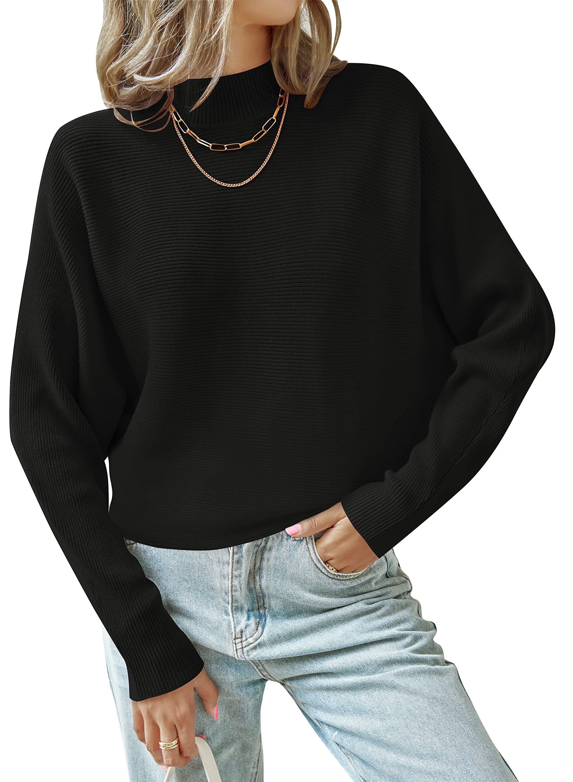 Sponsored Ad - Women's Fall 2026 Turtleneck Batwing Long Sleeve Ribbed Knit Casual Soft Pullover Sweater Jumper Top